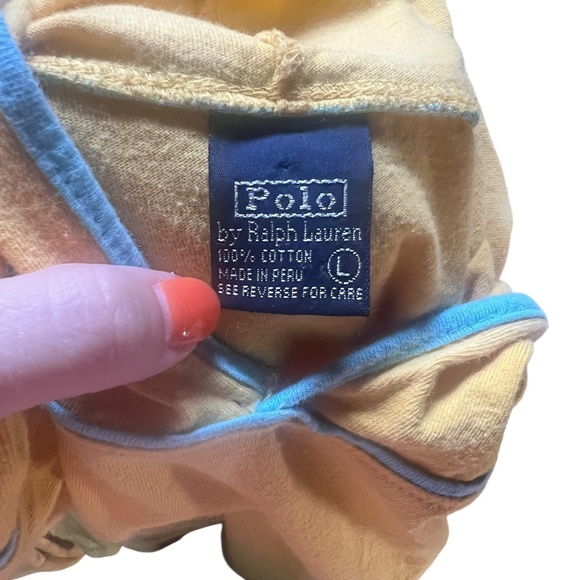 Polo Ralph Lauren Vintage Y2K Yellow Short-Sleeve Hoodie Cotton Large - Picture 3 of 4